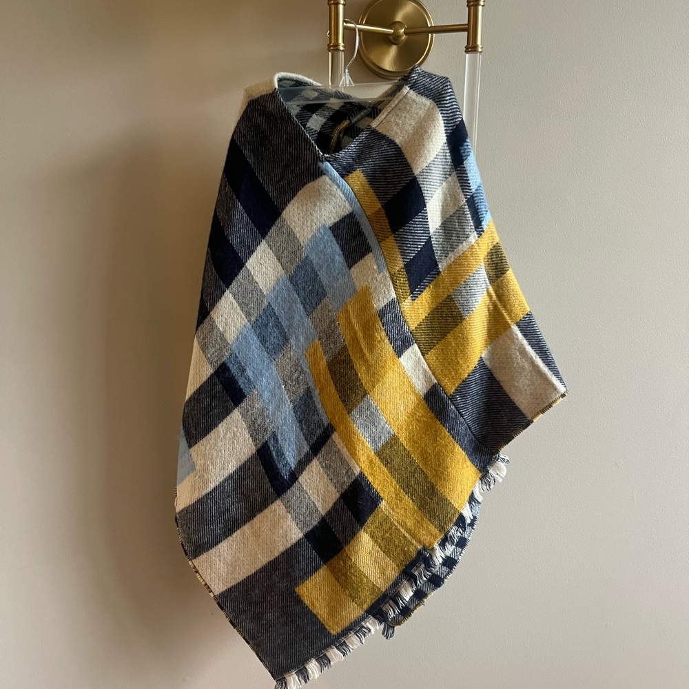 Plaid Blue and Yellow Poncho